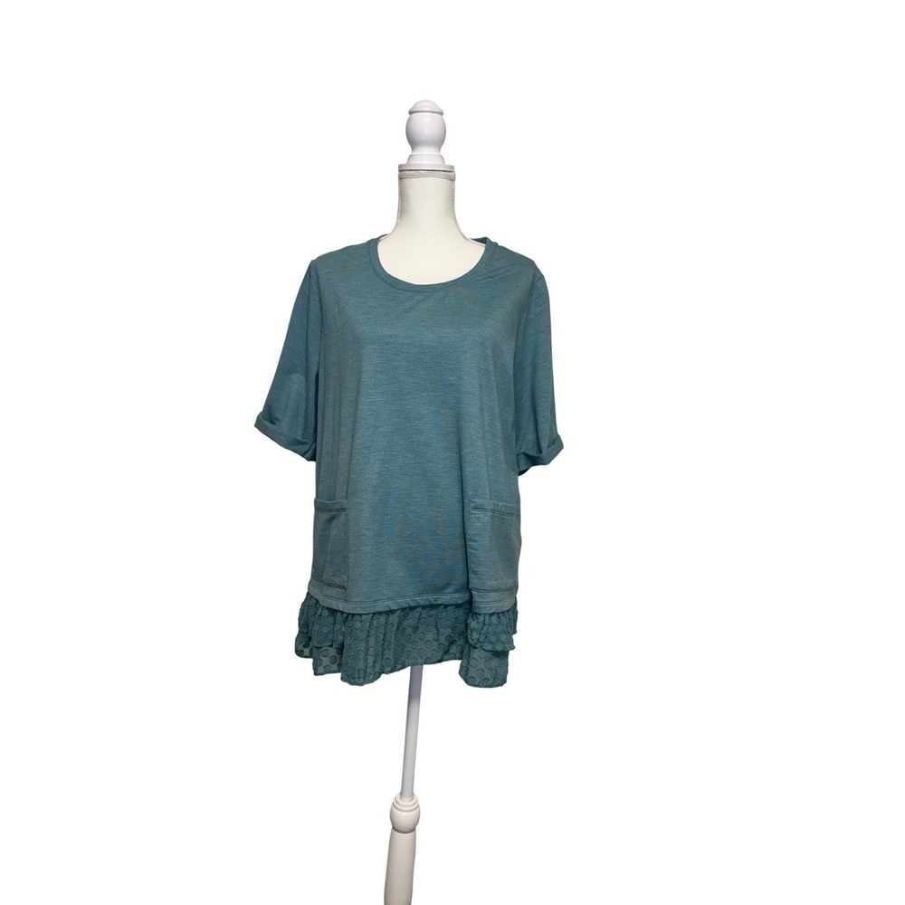 LOGO Lounge Blue 1/2 Sleeve Flowy T-Shirt with‎ Pockets Women's Size Extra Large